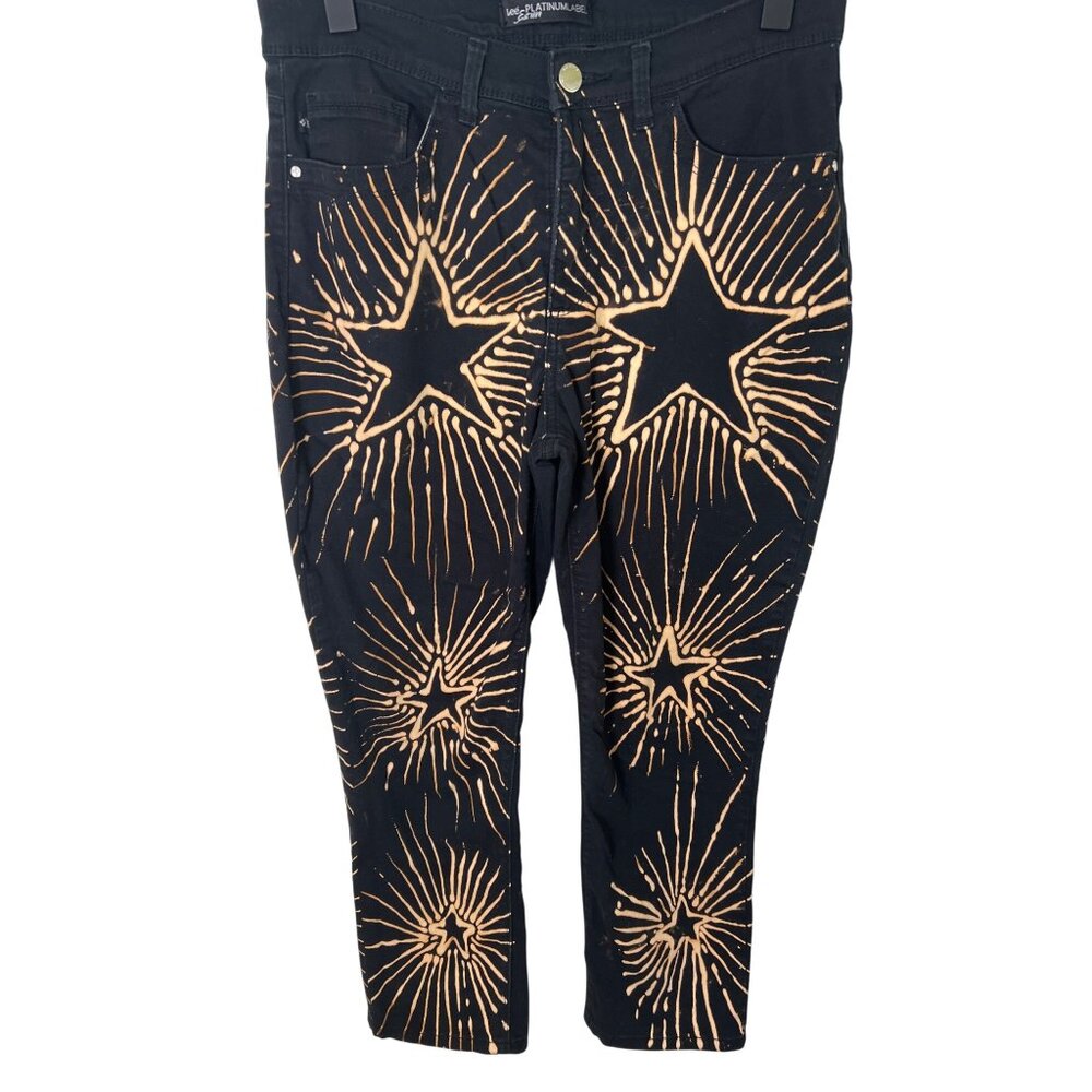 Funky homemade bleach dyed‎ black ankle pants jeans size 10